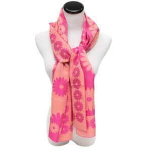Jill Stuart Pink Tonal Daisy 100% Silk Rectangular Scarf